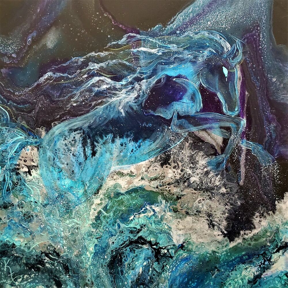 Art Print from my Original Work 12" x 12" "Water Spirit Horse Frozen" Acid Free